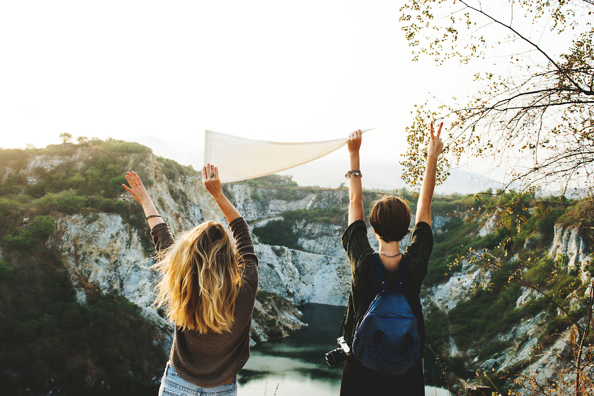 two friends having fun outdoors