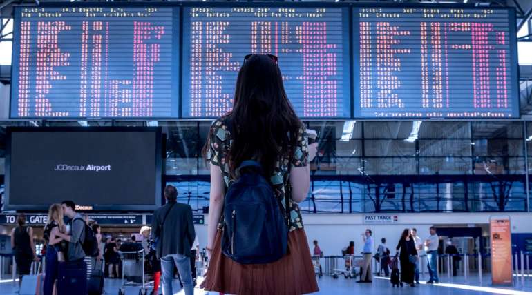 calm woman in airport